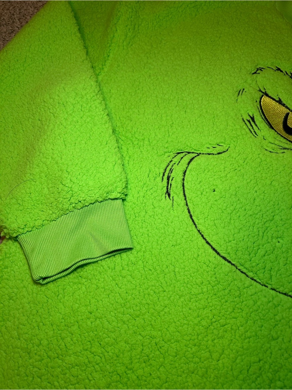 Adult Green Grinch Fleece Pullover Sweatshirt - Picture 4 of 5